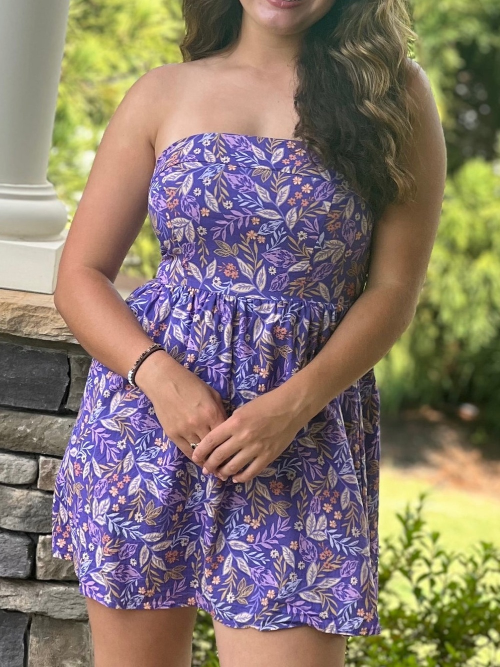 Strapless Purple Floral Mini Dress